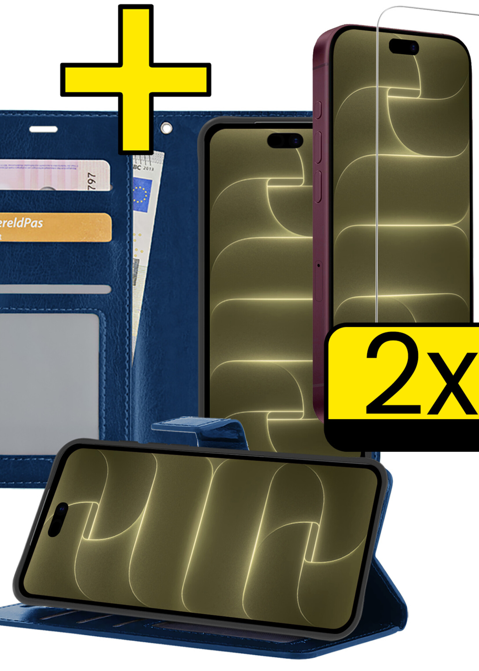 LUQ LUQ iPhone 18 Pro Max Hoesje Bookcase Met 2x Screenprotector - Donkerblauw