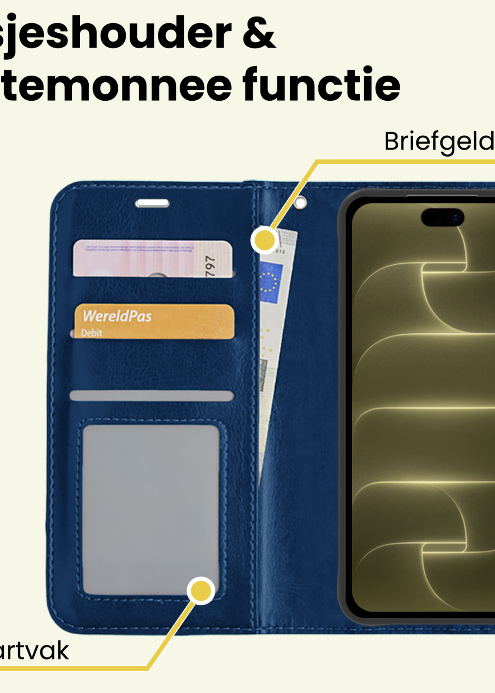 LUQ LUQ iPhone 18 Pro Max Hoesje Bookcase Met 2x Screenprotector - Donkerblauw