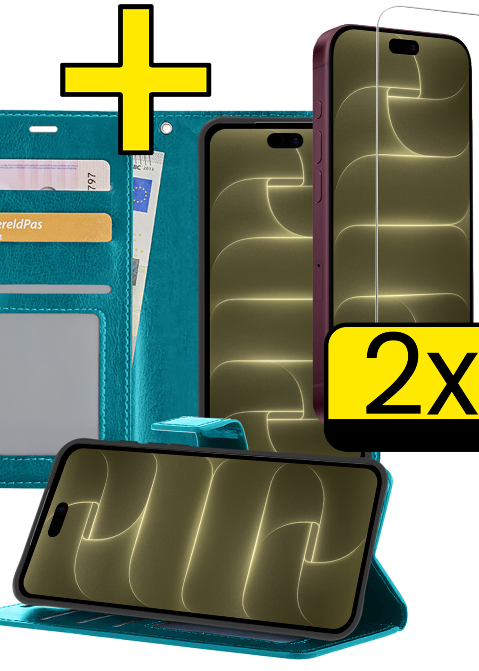 LUQ LUQ iPhone 18 Pro Max Hoesje Bookcase Met 2x Screenprotector - Turquoise