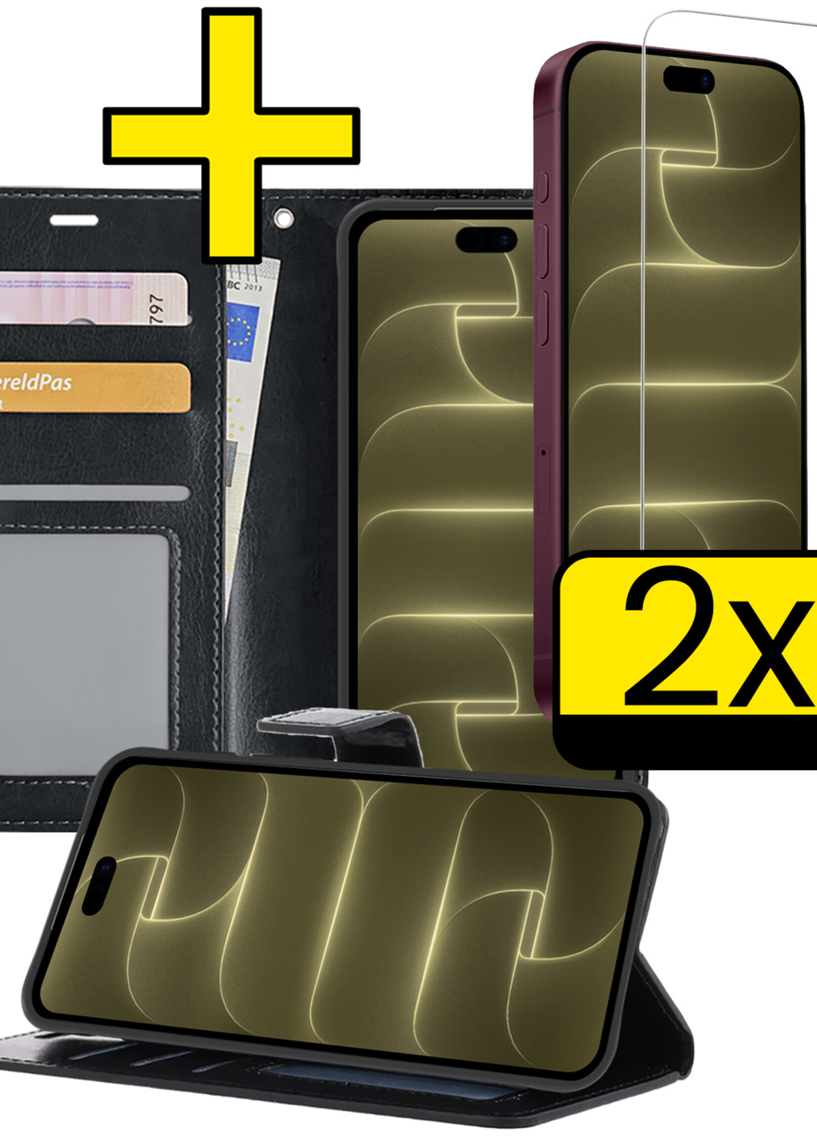 LUQ LUQ iPhone 18 Pro Max Hoesje Bookcase Met 2x Screenprotector - Zwart