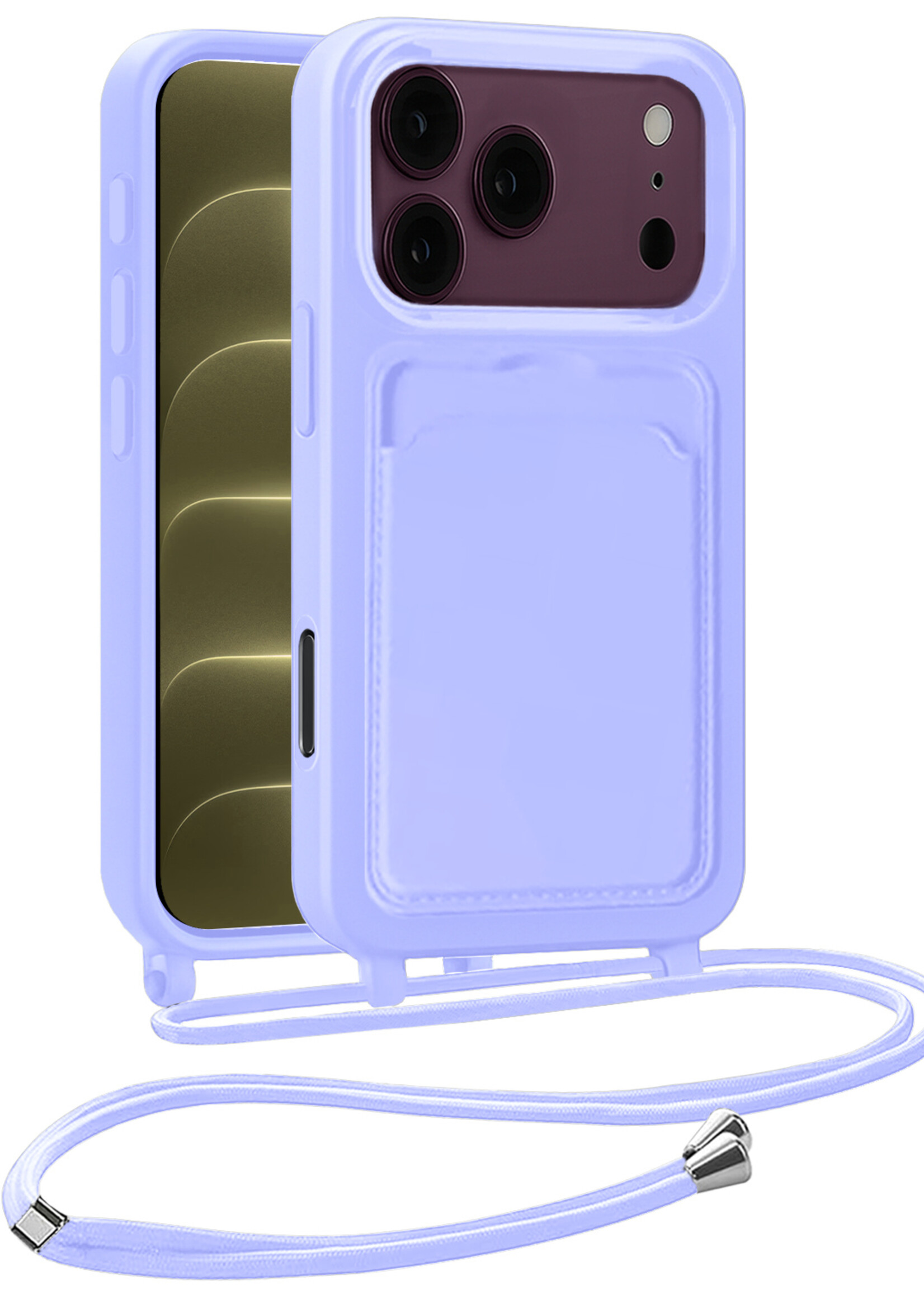 LUQ LUQ iPhone 18 Pro Max Hoesje Pashouder met Koord - Lila
