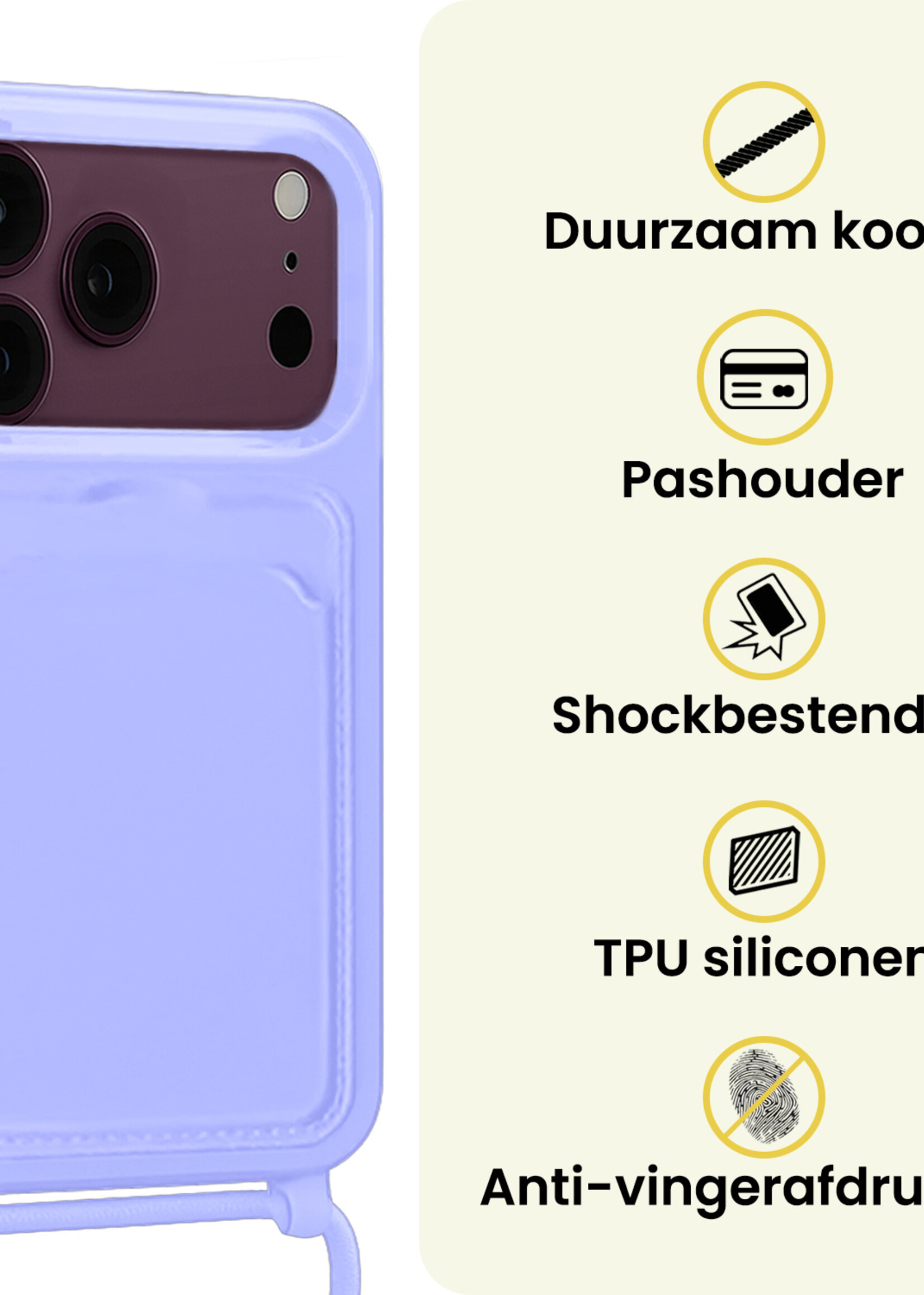 LUQ LUQ iPhone 18 Pro Max Hoesje Pashouder met Koord - Lila