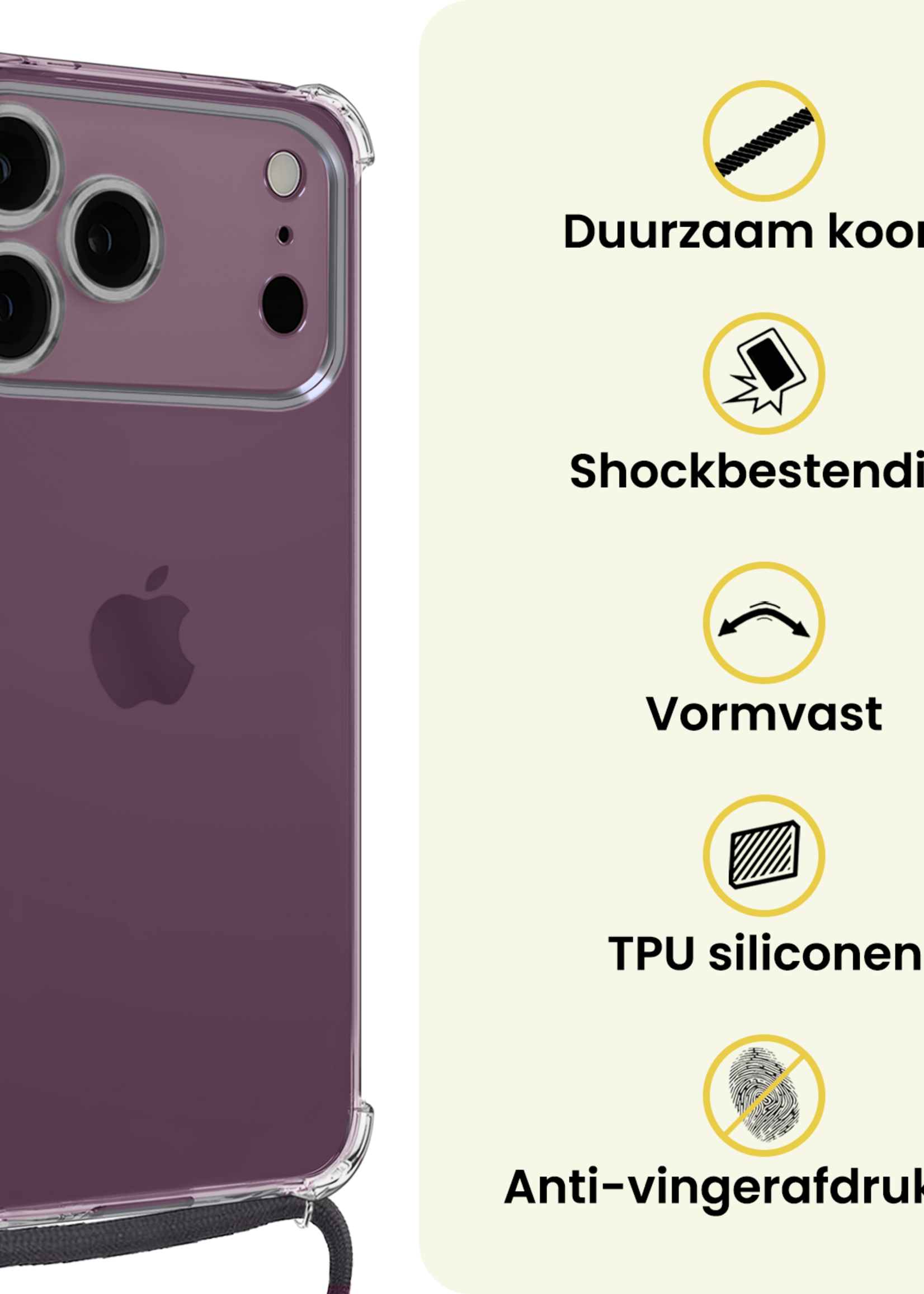 LUQ LUQ iPhone 18 Pro Max Hoesje Transparant Shockproof Met Zwart Koord