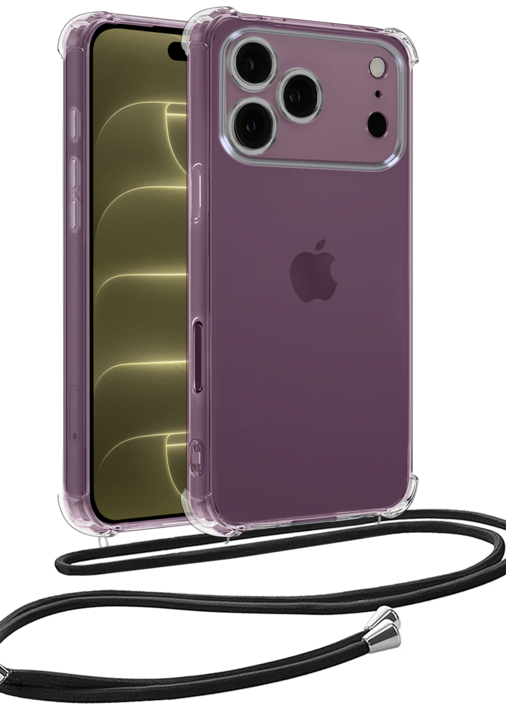 LUQ LUQ iPhone 18 Pro Hoesje Transparant Shockproof Met Zwart Koord