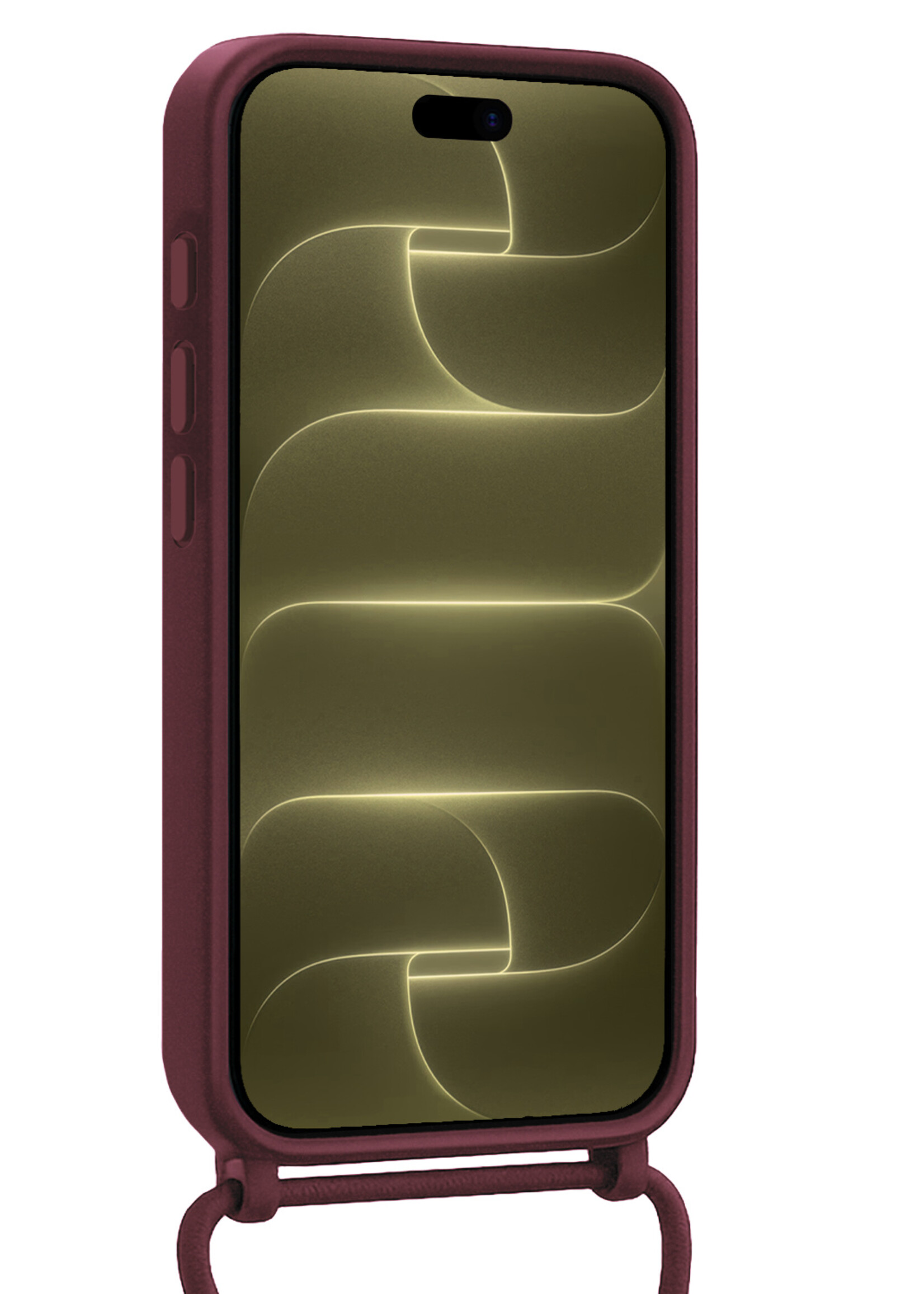 LUQ LUQ iPhone 18 Pro Hoesje Pashouder met Koord Met Screenprotector - Aubergine