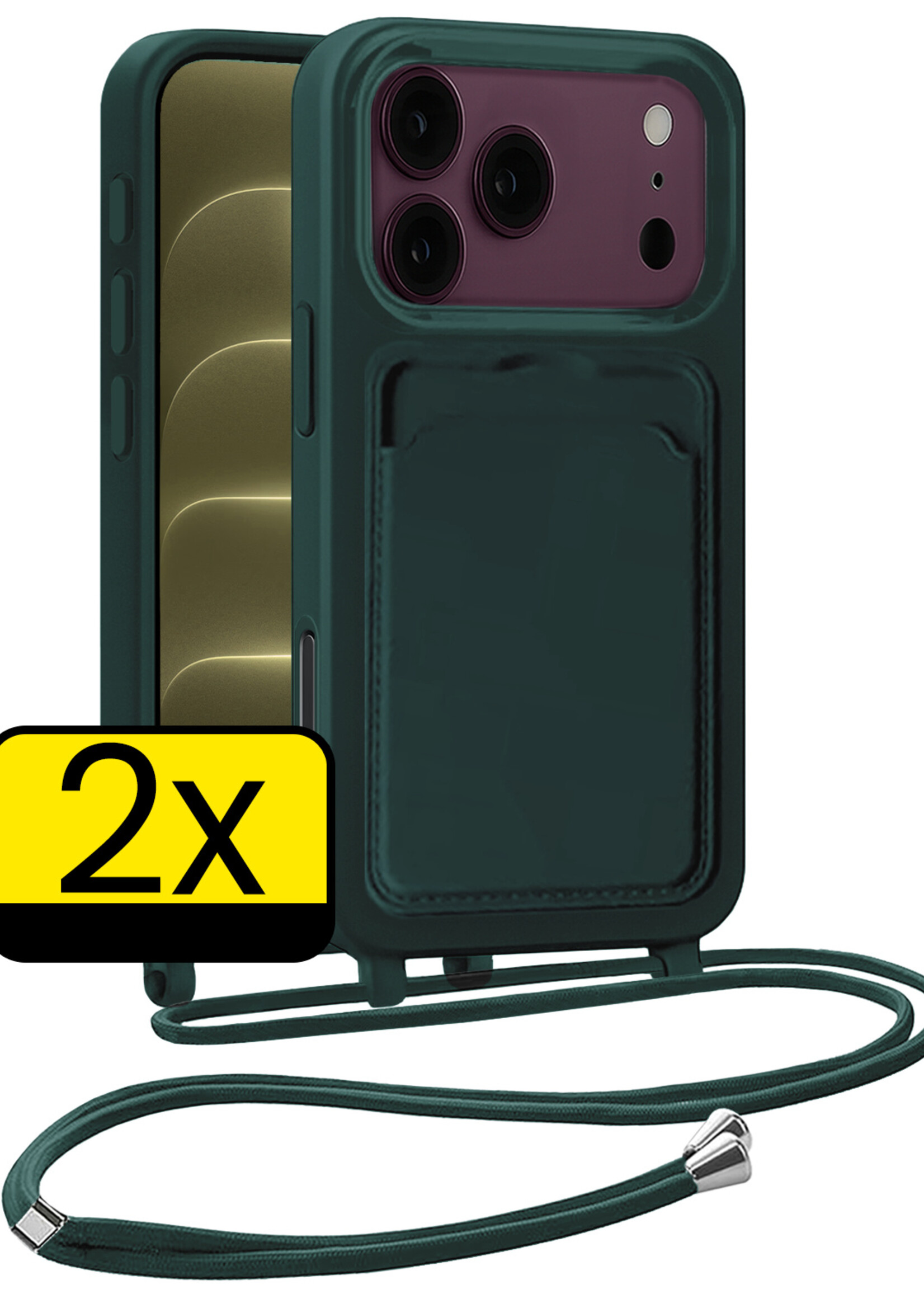 LUQ LUQ iPhone 18 Pro Hoesje Pashouder met Koord - Donkergroen - 2 PACK