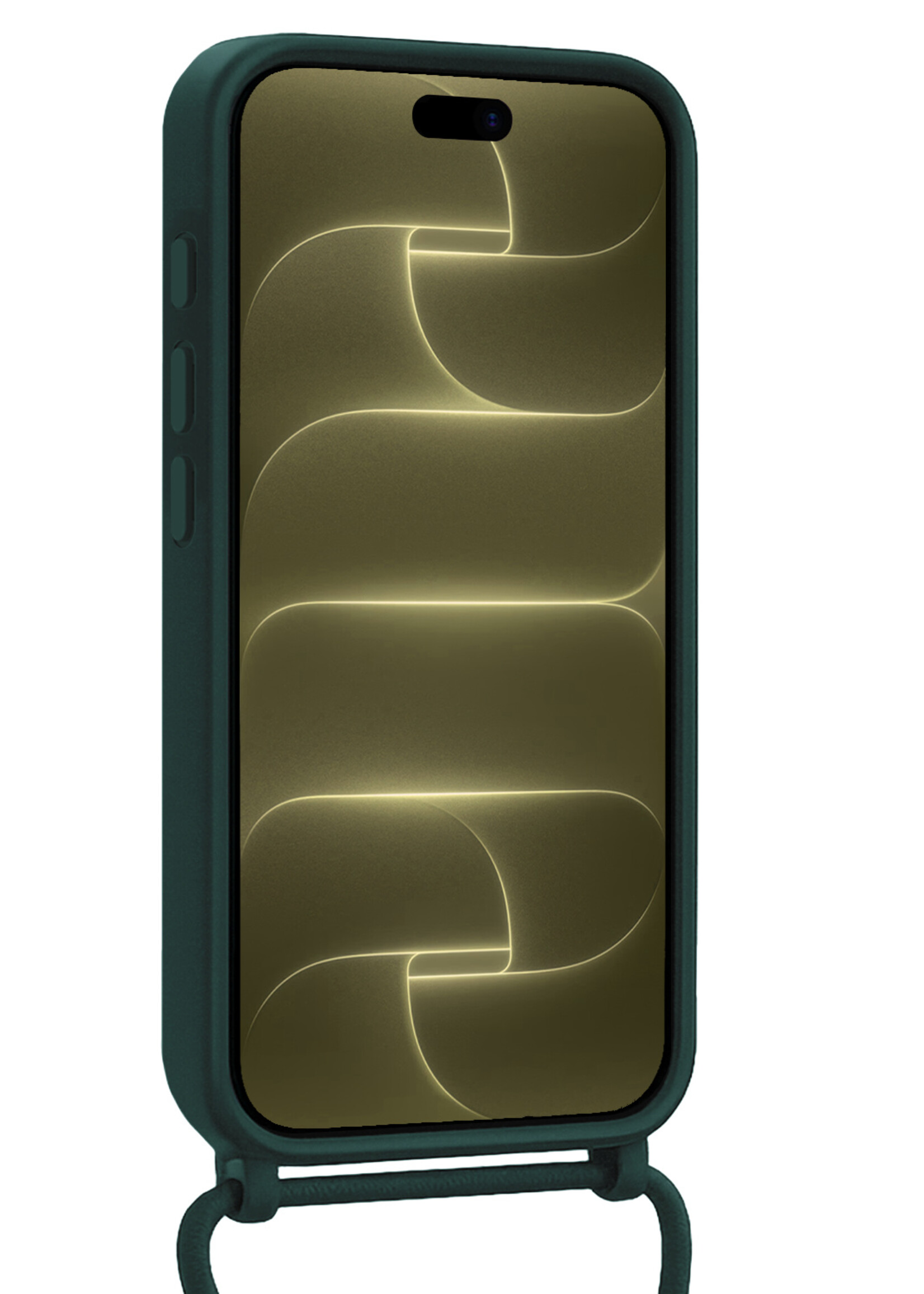 LUQ LUQ iPhone 18 Pro Hoesje Pashouder met Koord Met Screenprotector - Donkergroen