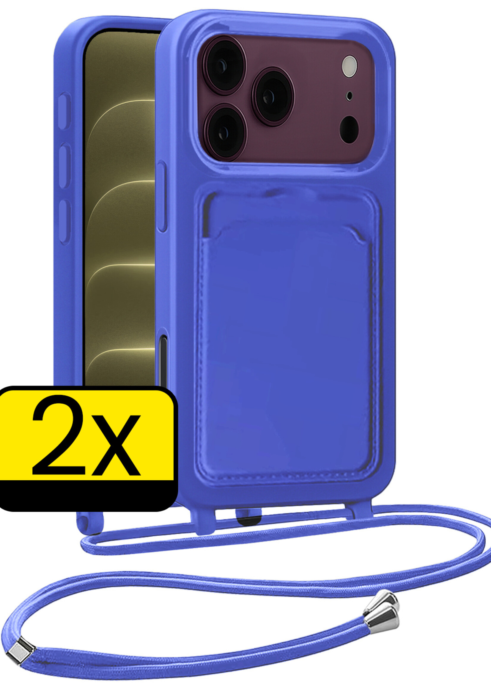 LUQ LUQ iPhone 18 Pro Hoesje Pashouder met Koord - Fel Blauw - 2 PACK