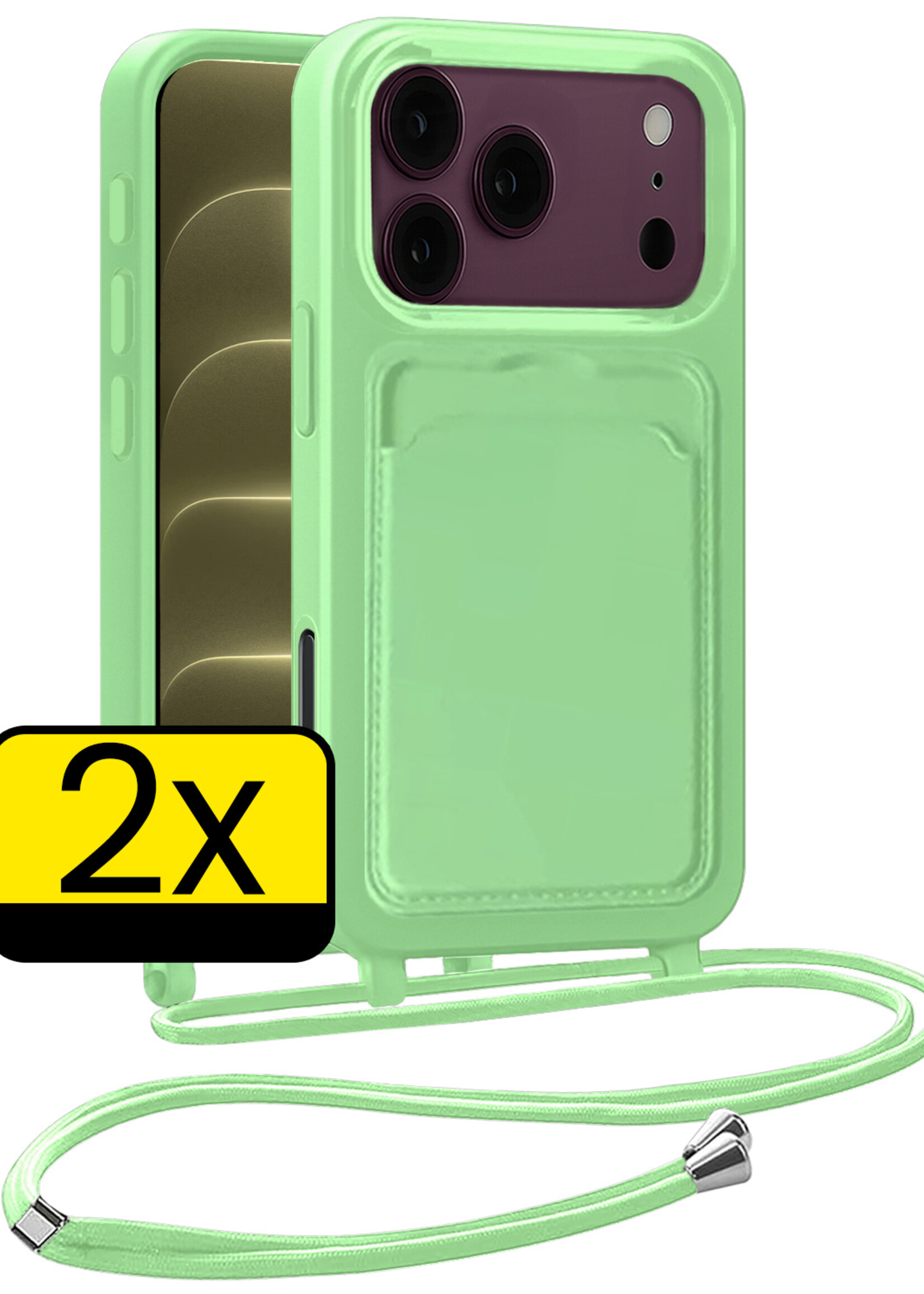 LUQ LUQ iPhone 18 Pro Hoesje Pashouder met Koord - Groen - 2 PACK