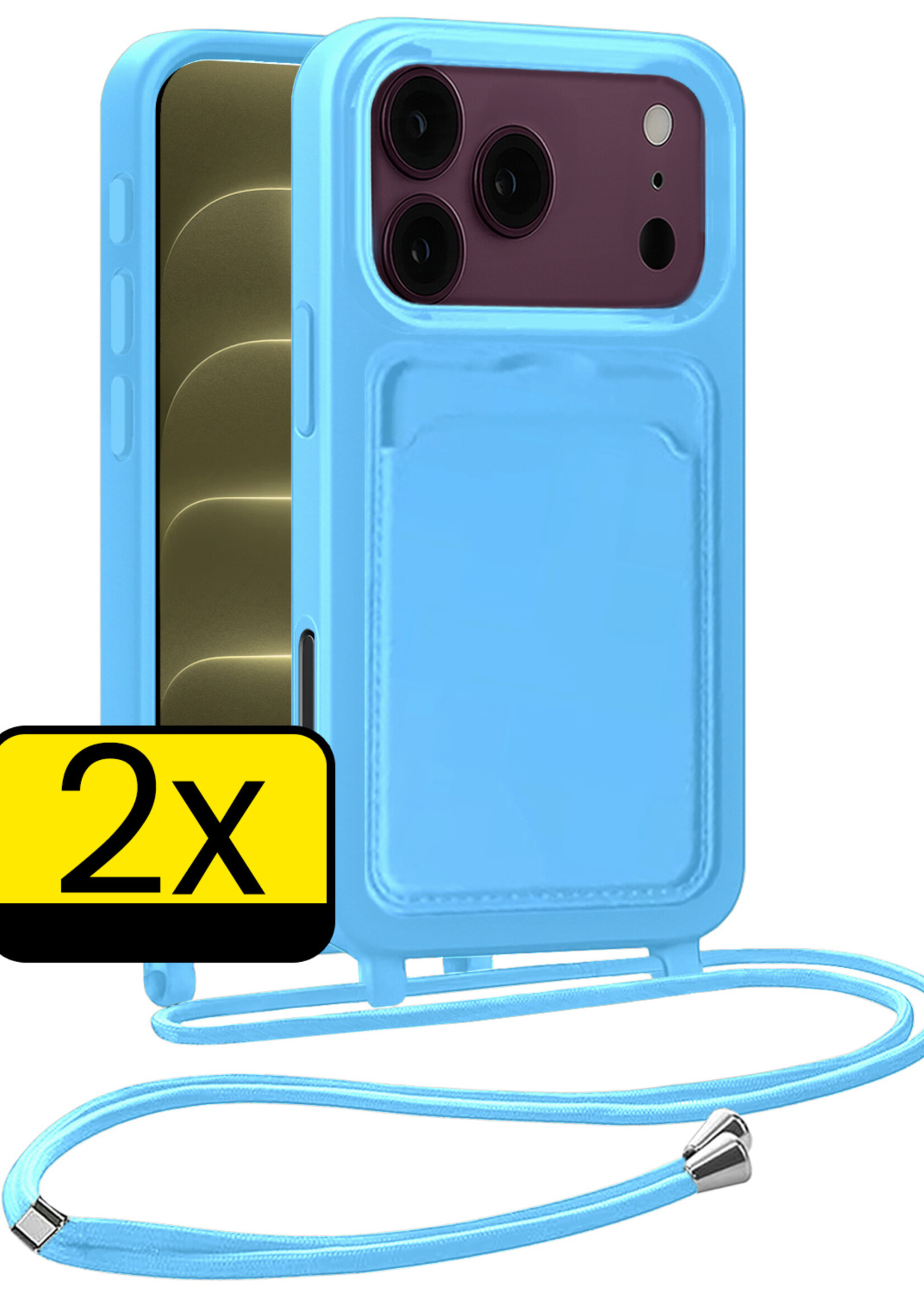 LUQ LUQ iPhone 18 Pro Hoesje Pashouder met Koord - Lichtblauw - 2 PACK