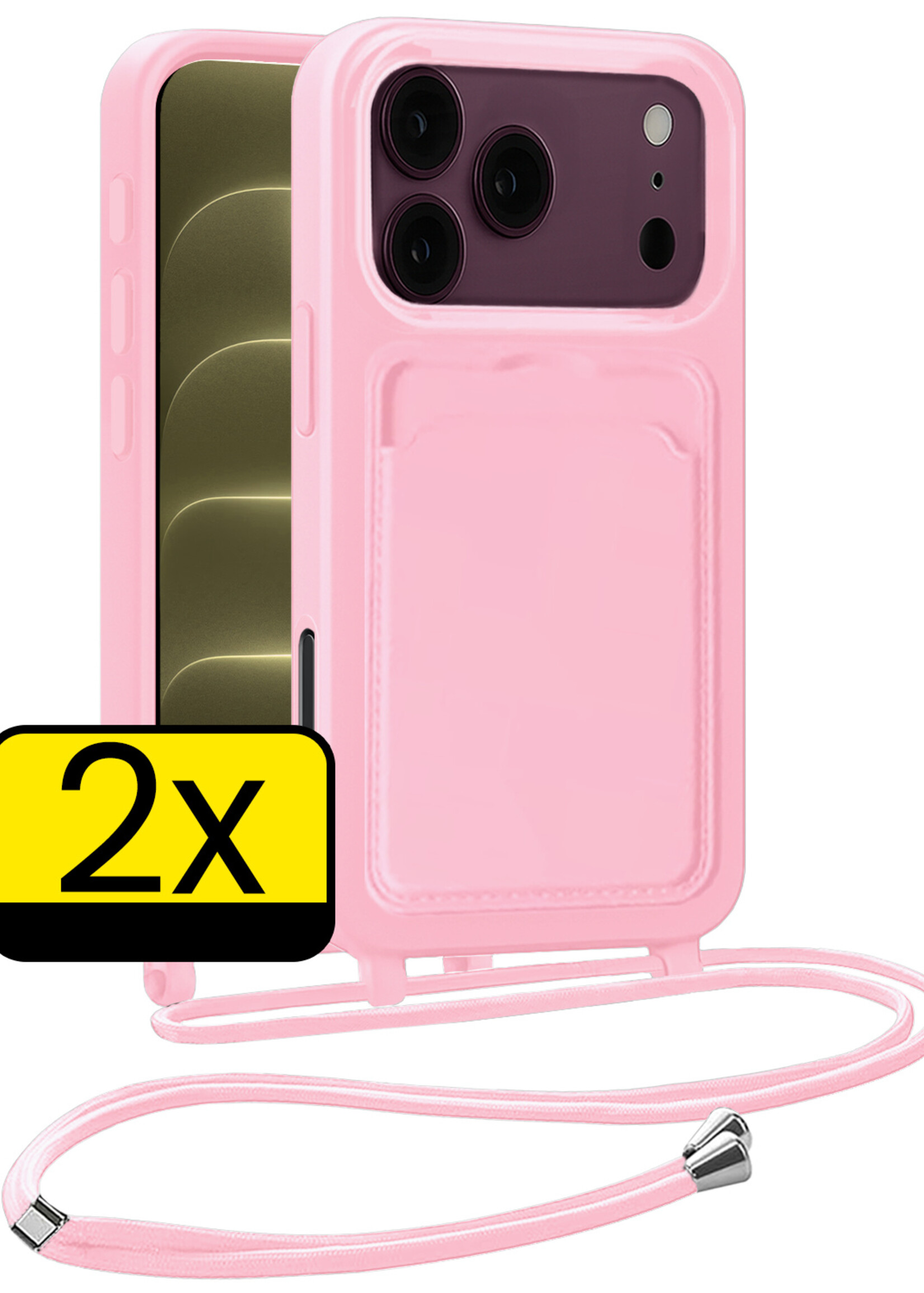 LUQ LUQ iPhone 18 Pro Hoesje Pashouder met Koord - Lichtroze - 2 PACK