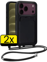 LUQ LUQ iPhone 18 Pro Hoesje Pashouder met Koord - Zwart - 2 PACK
