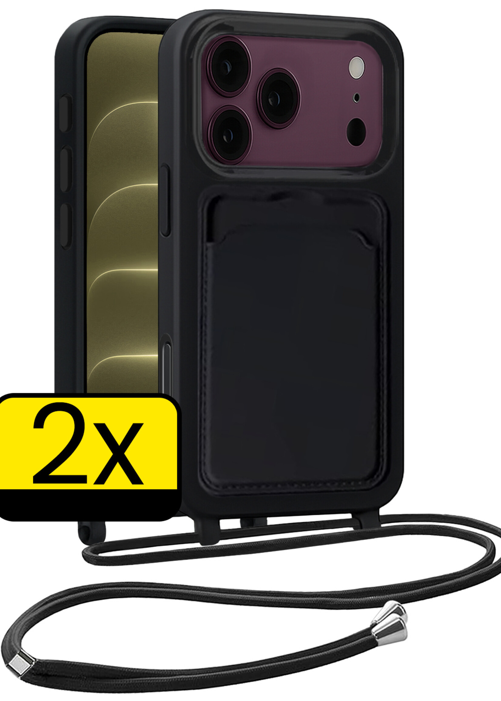 LUQ LUQ iPhone 18 Pro Hoesje Pashouder met Koord - Zwart - 2 PACK