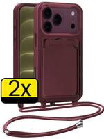 LUQ LUQ iPhone 18 Pro Max Hoesje Pashouder met Koord - Aubergine - 2 PACK
