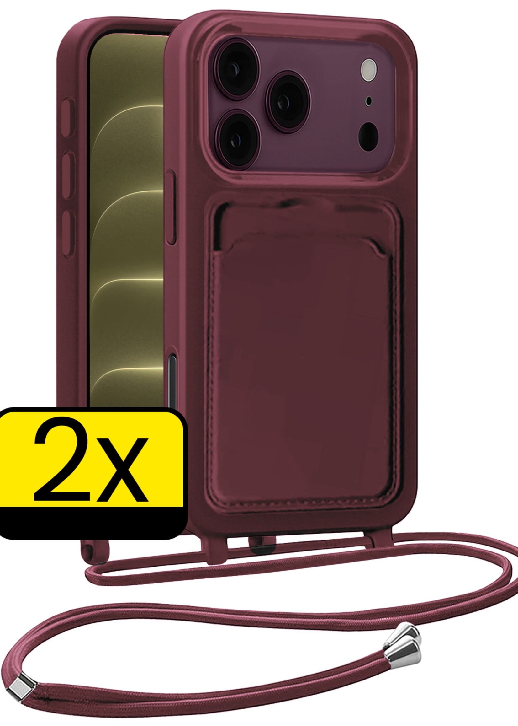LUQ LUQ iPhone 18 Pro Max Hoesje Pashouder met Koord - Aubergine - 2 PACK