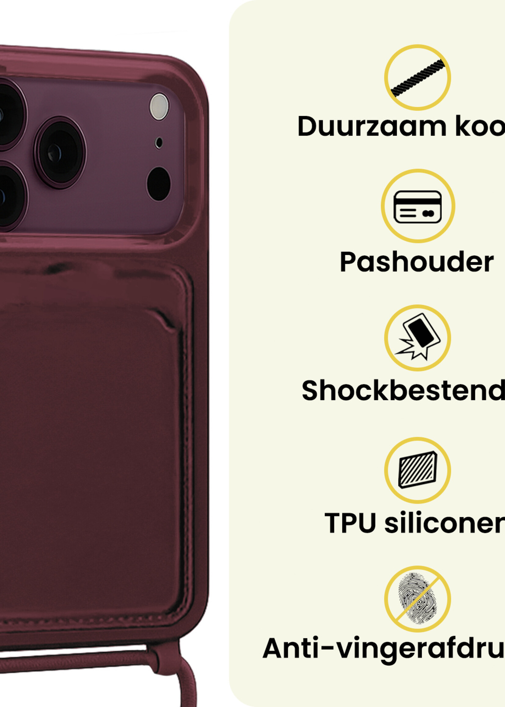 LUQ LUQ iPhone 18 Pro Max Hoesje Pashouder met Koord - Aubergine - 2 PACK