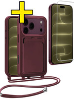LUQ LUQ iPhone 18 Pro Max Hoesje Pashouder met Koord Met Screenprotector - Aubergine