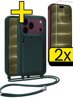 LUQ LUQ iPhone 18 Pro Max Hoesje Pashouder met Koord Met 2x Screenprotector - Donkergroen