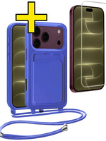 LUQ LUQ iPhone 18 Pro Max Hoesje Pashouder met Koord Met Screenprotector - Fel Blauw