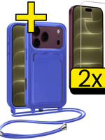 LUQ LUQ iPhone 18 Pro Max Hoesje Pashouder met Koord Met 2x Screenprotector - Fel Blauw