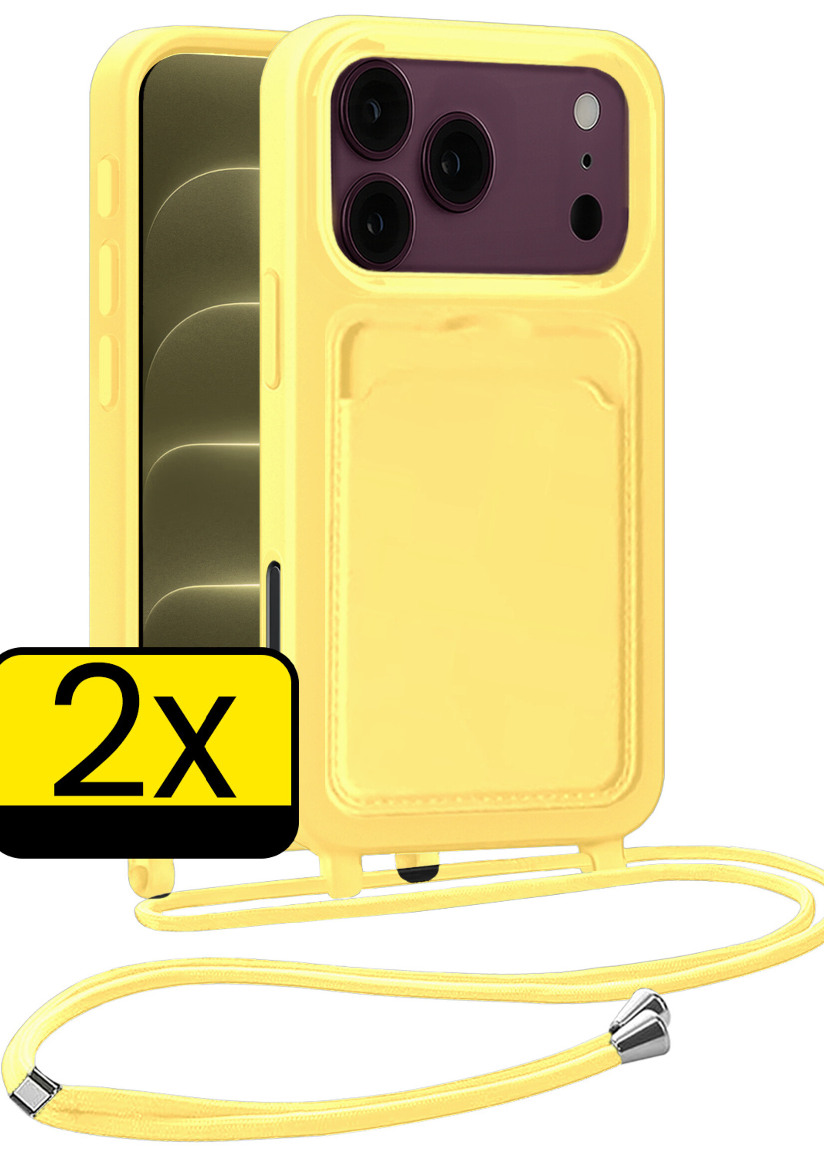 LUQ LUQ iPhone 18 Pro Max Hoesje Pashouder met Koord - Geel - 2 PACK