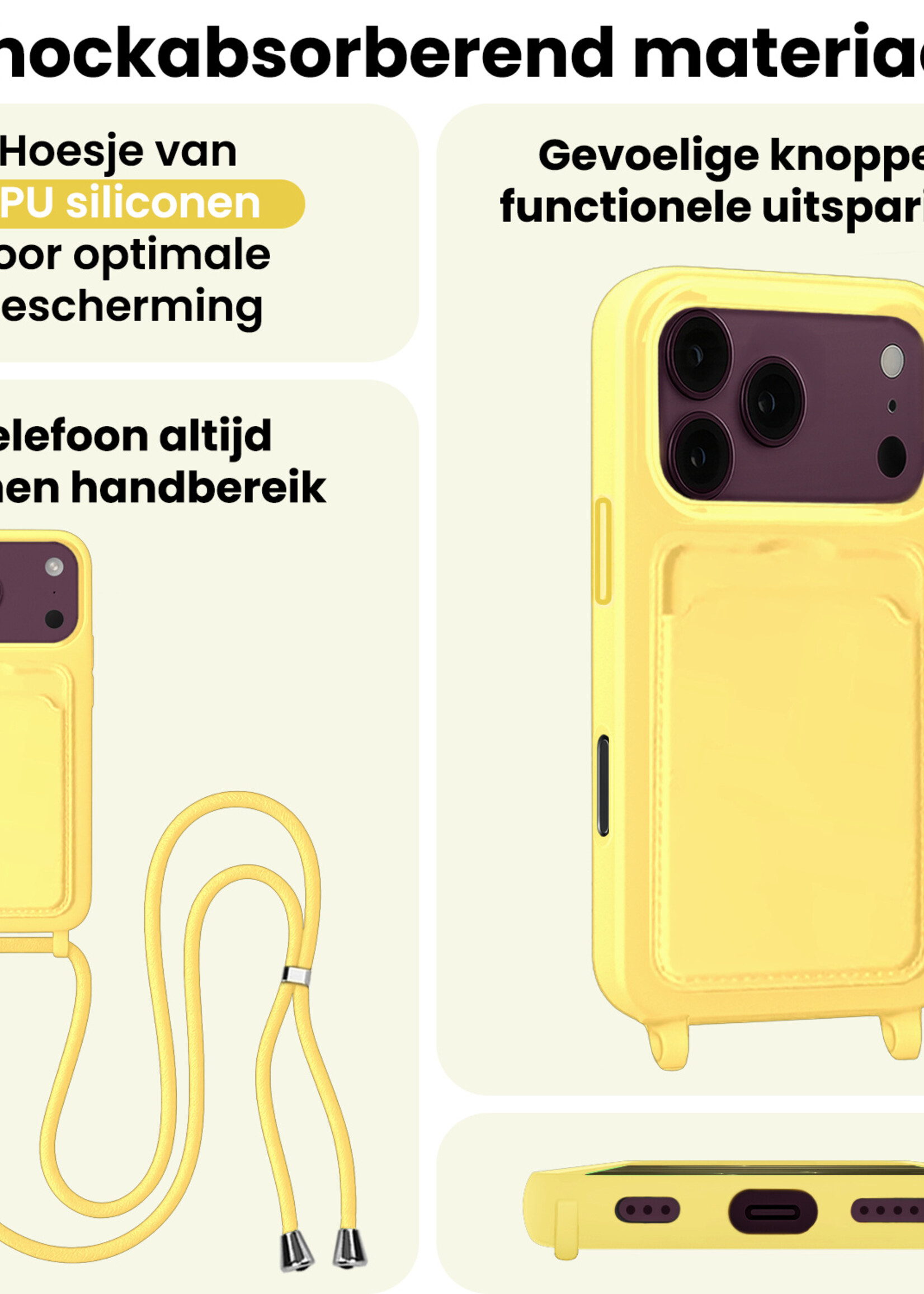 LUQ LUQ iPhone 18 Pro Max Hoesje Pashouder met Koord - Geel - 2 PACK