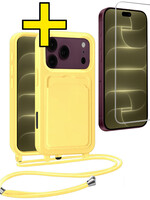 LUQ LUQ iPhone 18 Pro Max Hoesje Pashouder met Koord Met Screenprotector - Geel