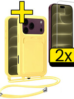 LUQ LUQ iPhone 18 Pro Max Hoesje Pashouder met Koord Met 2x Screenprotector - Geel