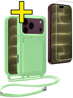 LUQ LUQ iPhone 18 Pro Max Hoesje Pashouder met Koord Met Screenprotector - Groen