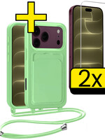 LUQ LUQ iPhone 18 Pro Max Hoesje Pashouder met Koord Met 2x Screenprotector - Groen