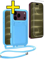 LUQ LUQ iPhone 18 Pro Max Hoesje Pashouder met Koord Met Screenprotector - Lichtblauw