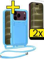 LUQ LUQ iPhone 18 Pro Max Hoesje Pashouder met Koord Met 2x Screenprotector - Lichtblauw