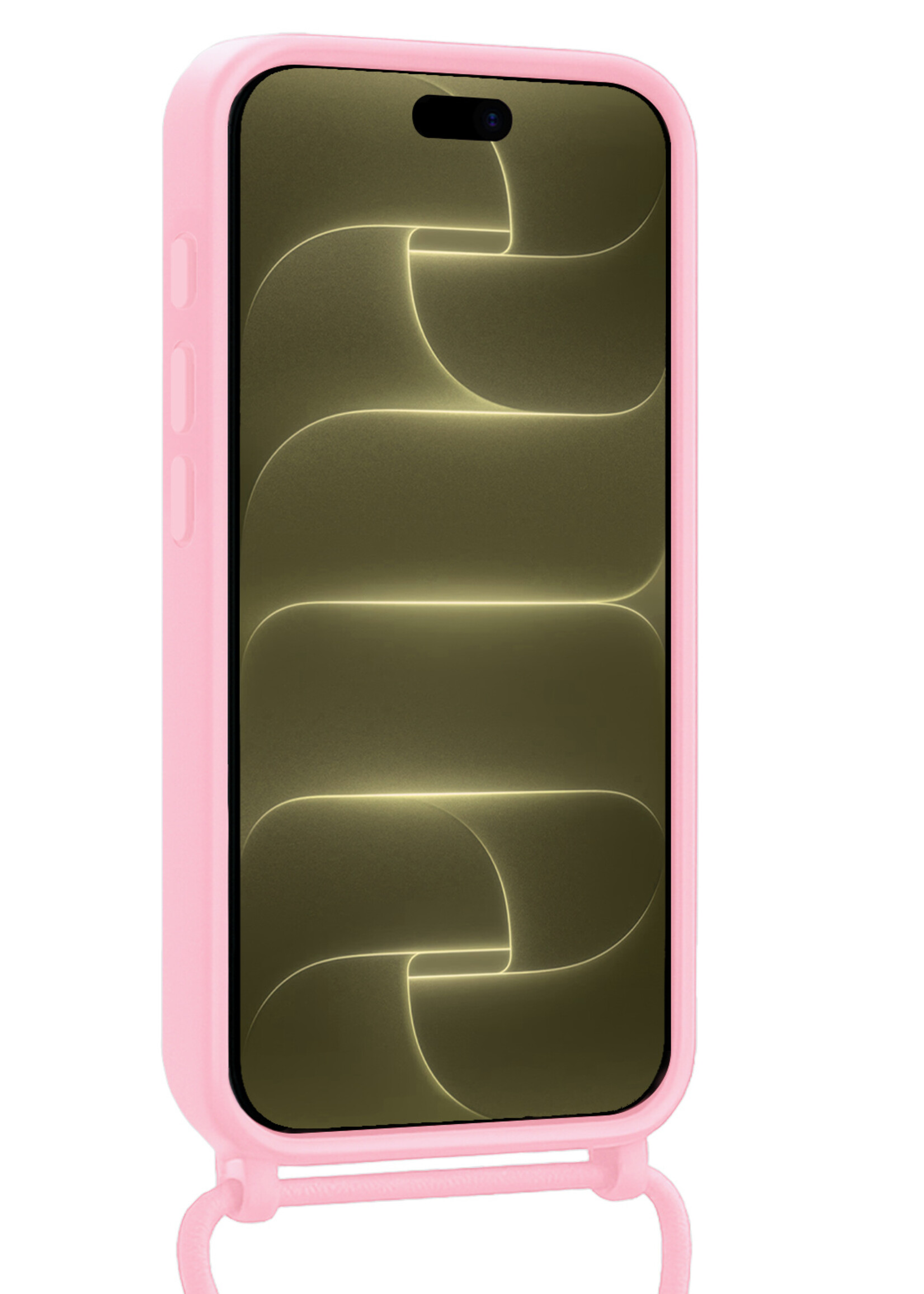 LUQ LUQ iPhone 18 Pro Max Hoesje Pashouder met Koord Met Screenprotector - Lichtroze