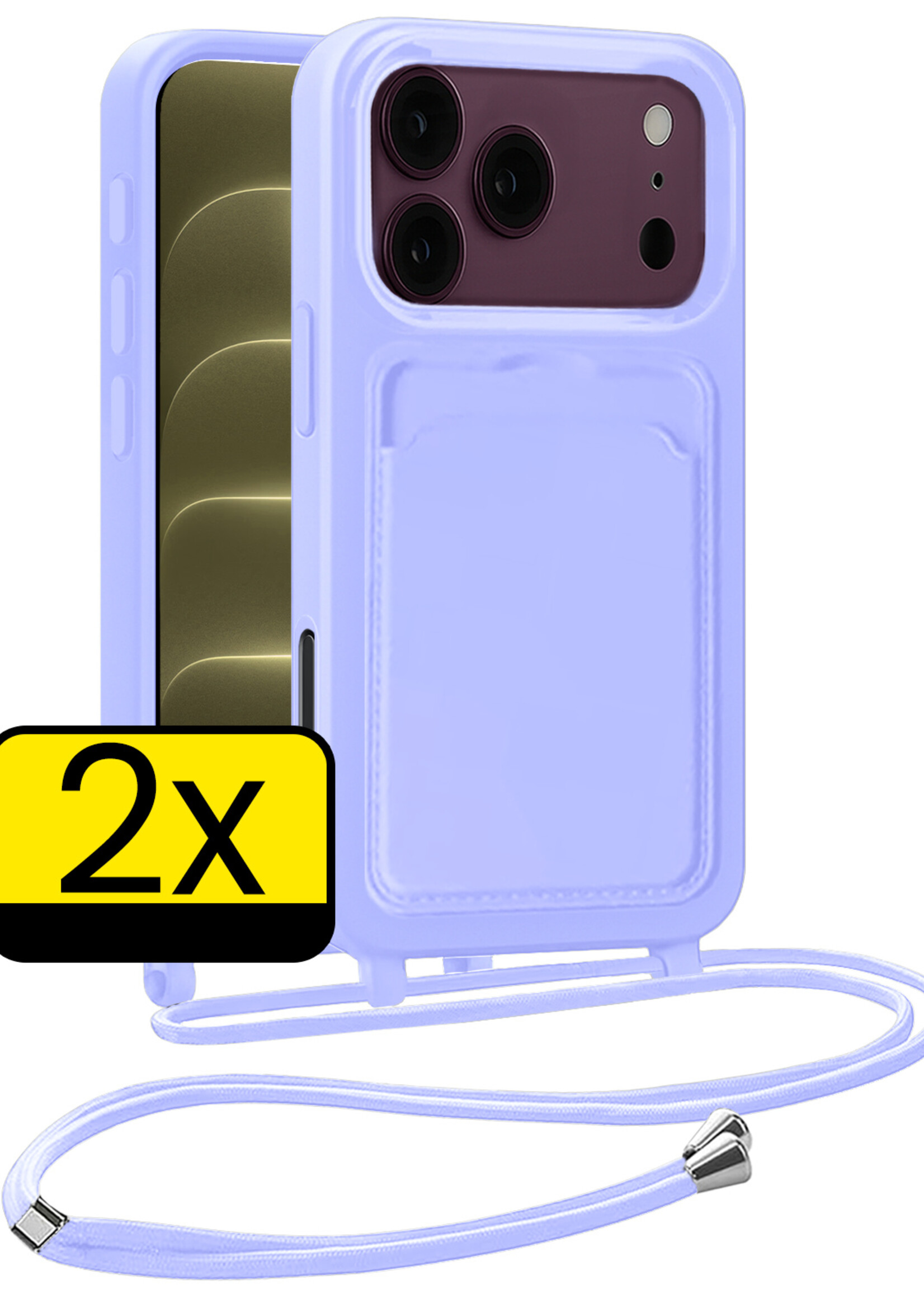 LUQ LUQ iPhone 18 Pro Max Hoesje Pashouder met Koord - Lila - 2 PACK