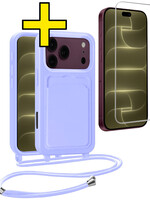 LUQ LUQ iPhone 18 Pro Max Hoesje Pashouder met Koord Met Screenprotector - Lila