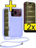 LUQ LUQ iPhone 18 Pro Max Hoesje Pashouder met Koord Met 2x Screenprotector - Lila