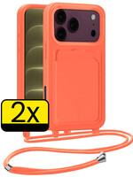 LUQ LUQ iPhone 18 Pro Max Hoesje Pashouder met Koord - Papaya - 2 PACK