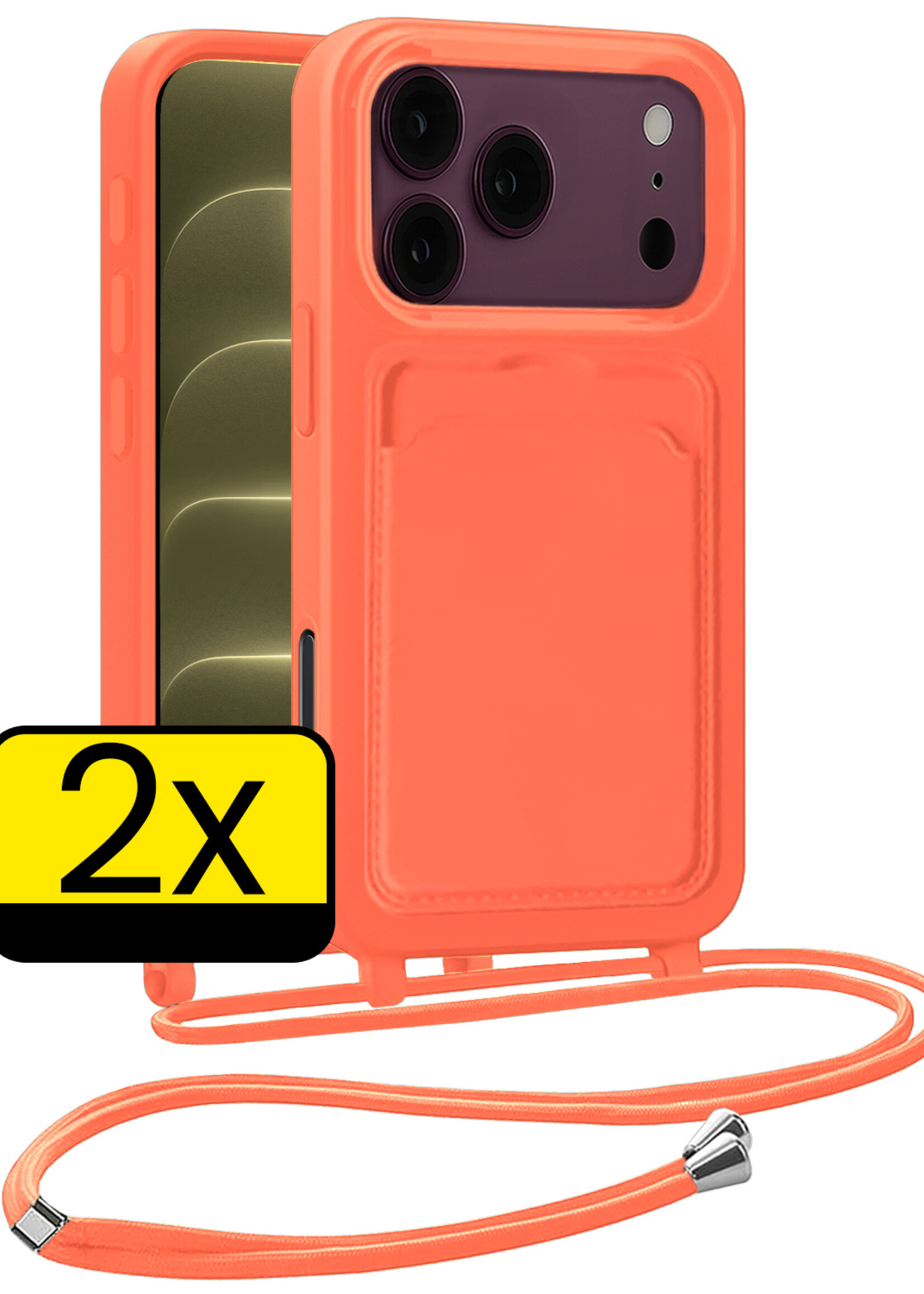 LUQ LUQ iPhone 18 Pro Max Hoesje Pashouder met Koord - Papaya - 2 PACK