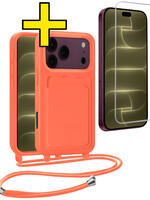 LUQ LUQ iPhone 18 Pro Max Hoesje Pashouder met Koord Met Screenprotector - Papaya