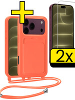 LUQ LUQ iPhone 18 Pro Max Hoesje Pashouder met Koord Met 2x Screenprotector - Papaya