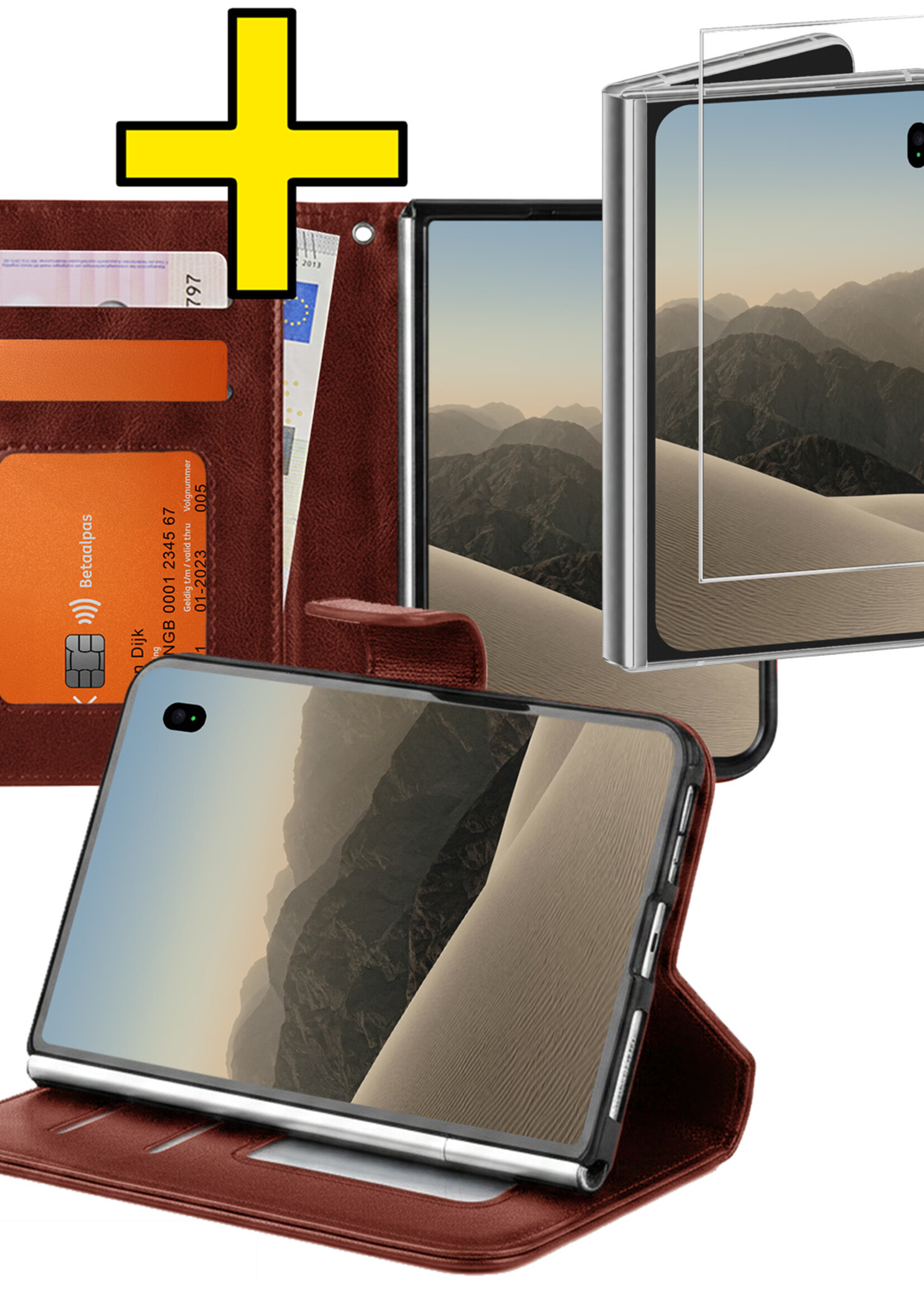 LUQ LUQ iPhone Duo Hoesje Bookcase Met Screenprotector - Bruin