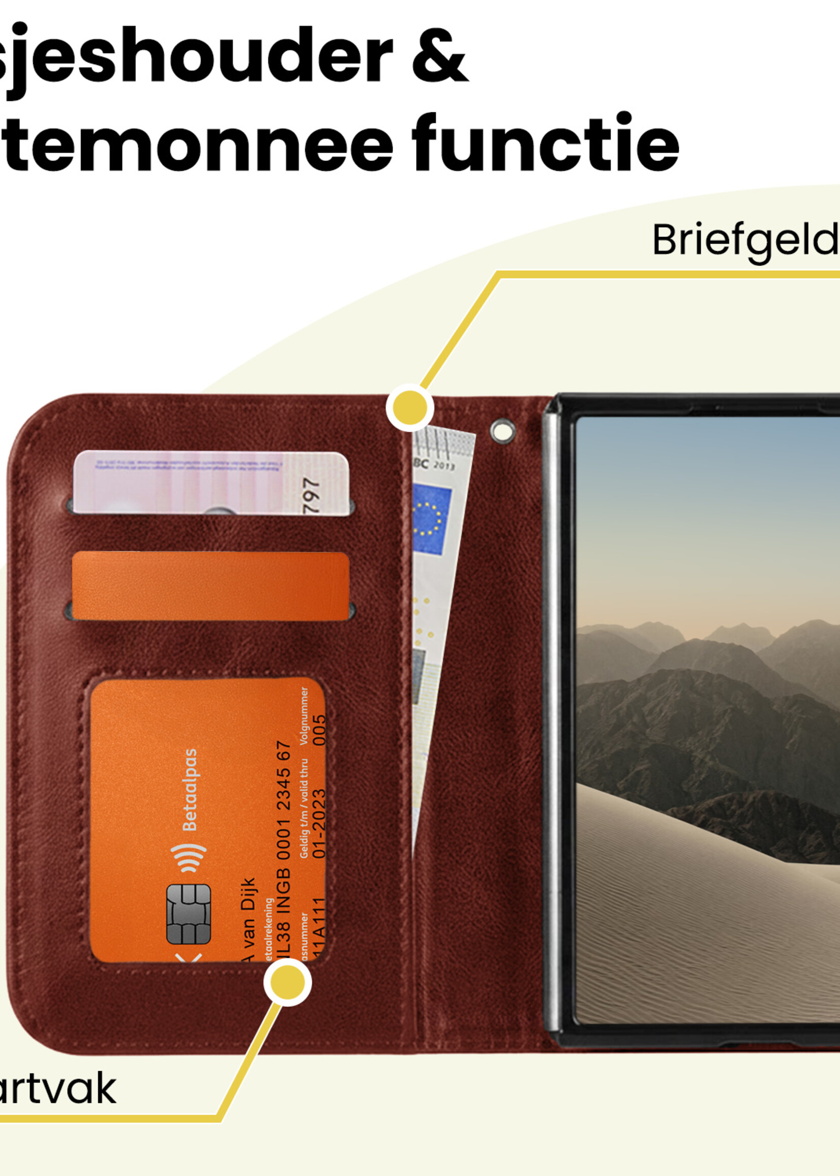 LUQ LUQ iPhone Duo Hoesje Bookcase Met Screenprotector - Bruin
