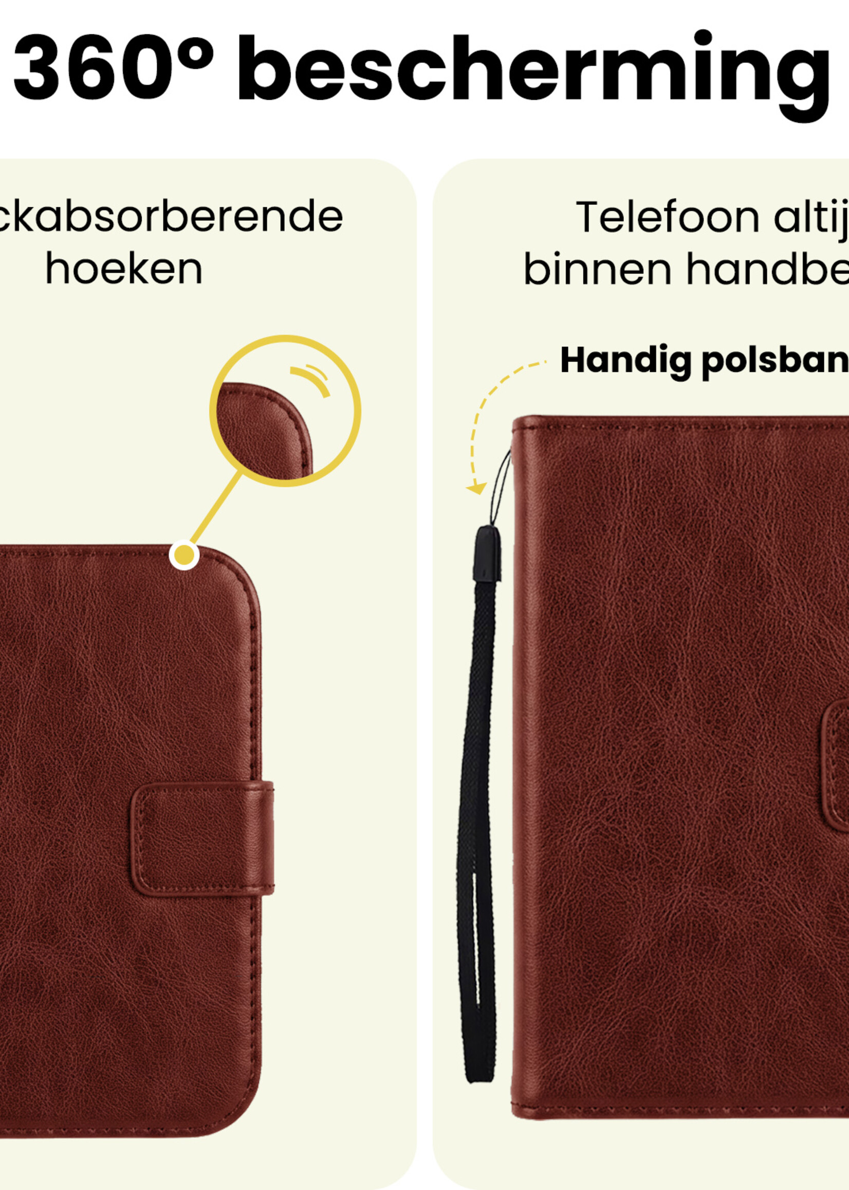 LUQ LUQ iPhone Duo Hoesje Bookcase Met Screenprotector - Bruin
