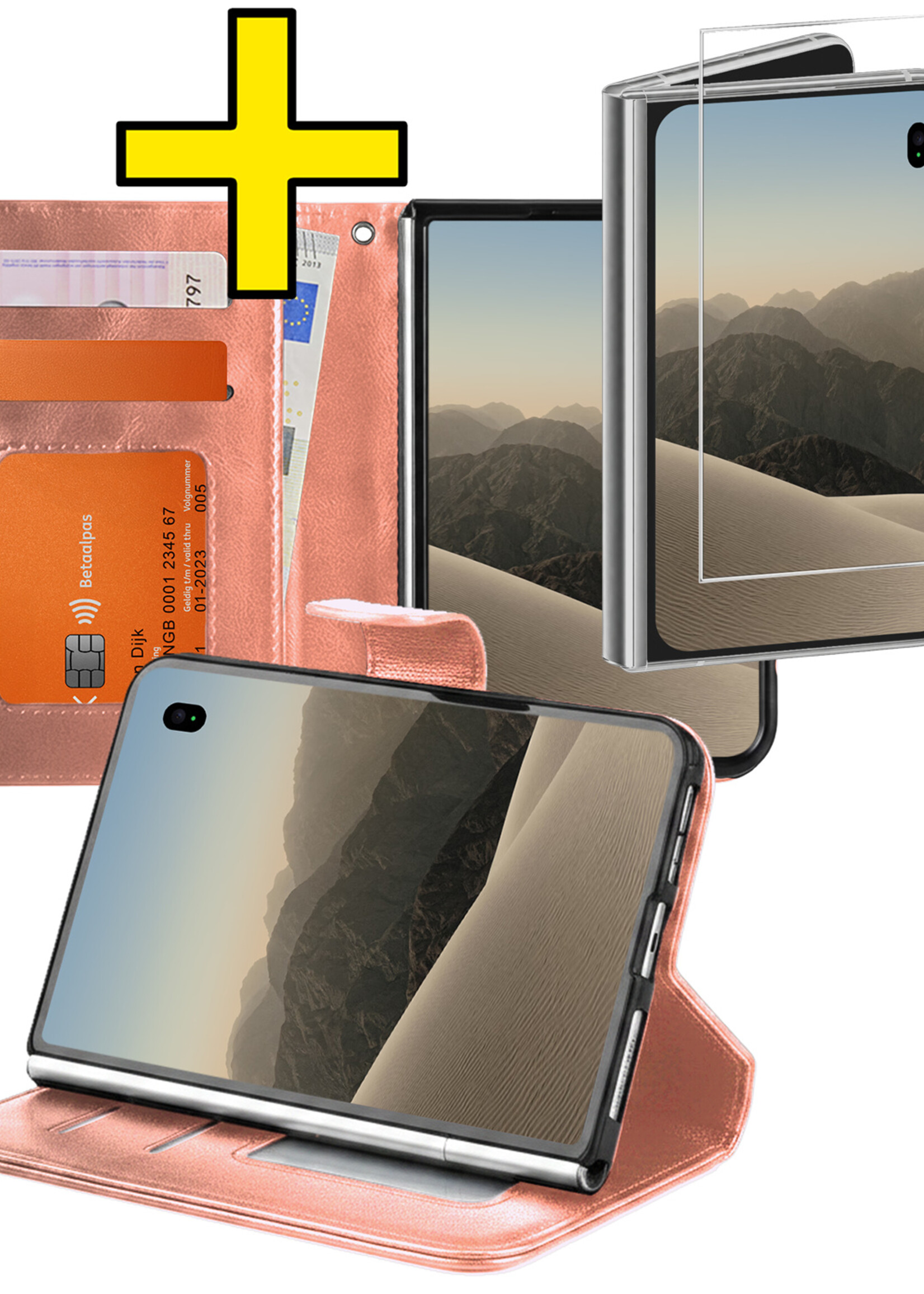 LUQ LUQ iPhone Duo Hoesje Bookcase Met Screenprotector - Rose Goud