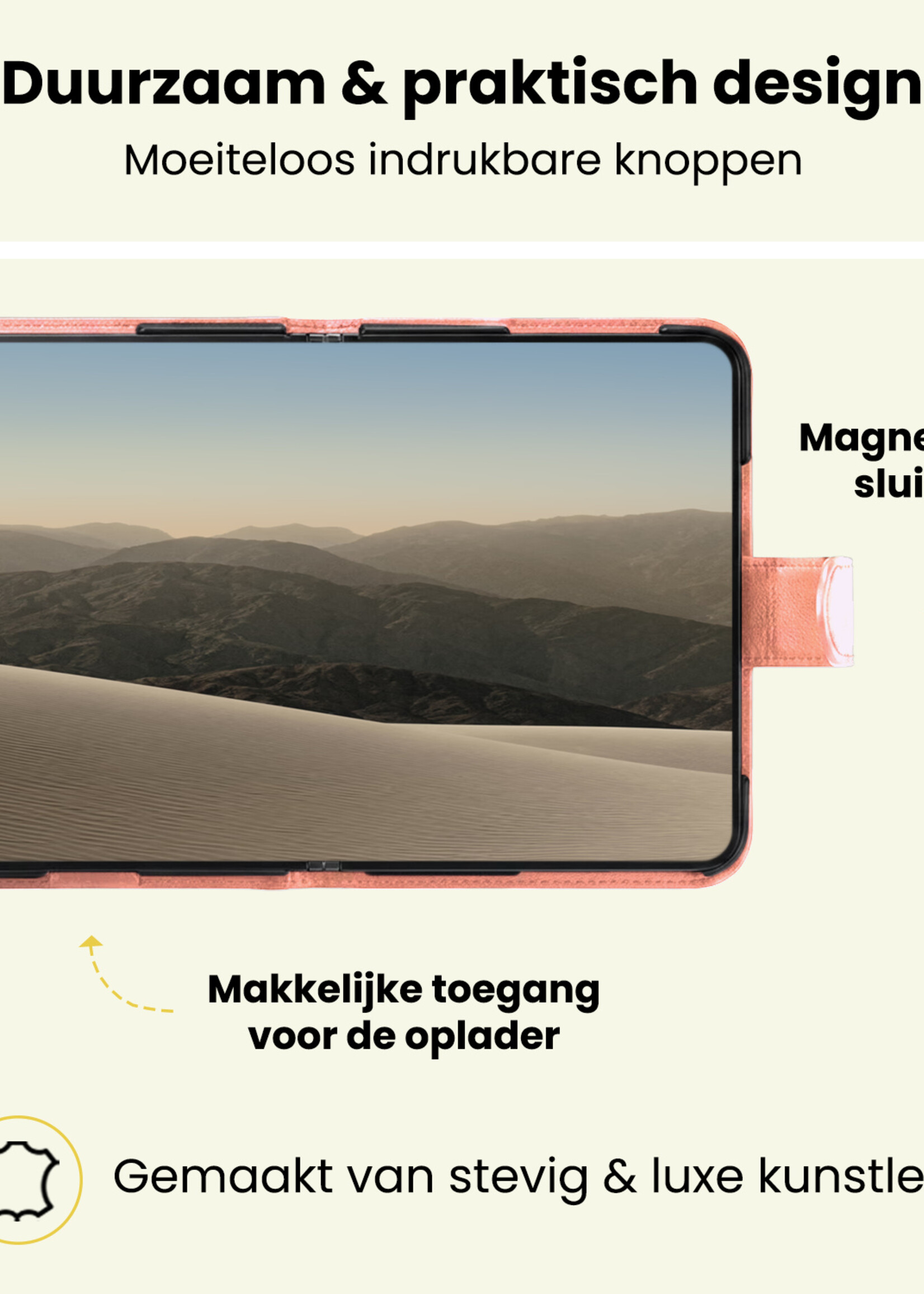 LUQ LUQ iPhone Duo Hoesje Bookcase Met Screenprotector - Rose Goud