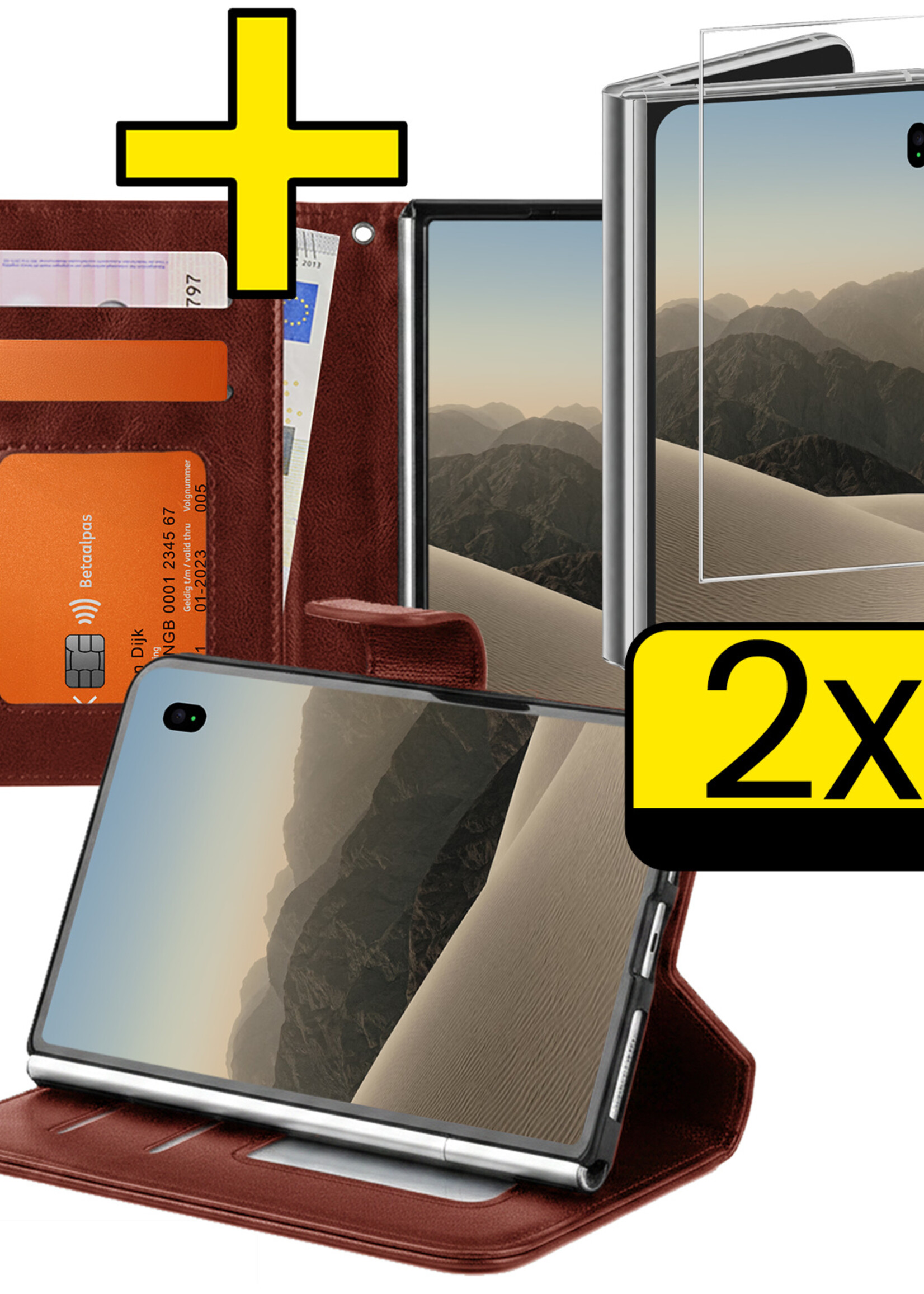 LUQ LUQ iPhone Duo Hoesje Bookcase Met 2x Screenprotector - Bruin