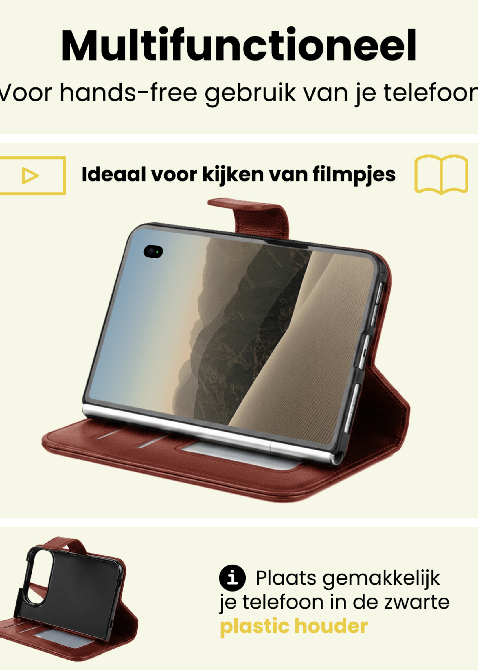 LUQ LUQ iPhone Duo Hoesje Bookcase Met 2x Screenprotector - Bruin