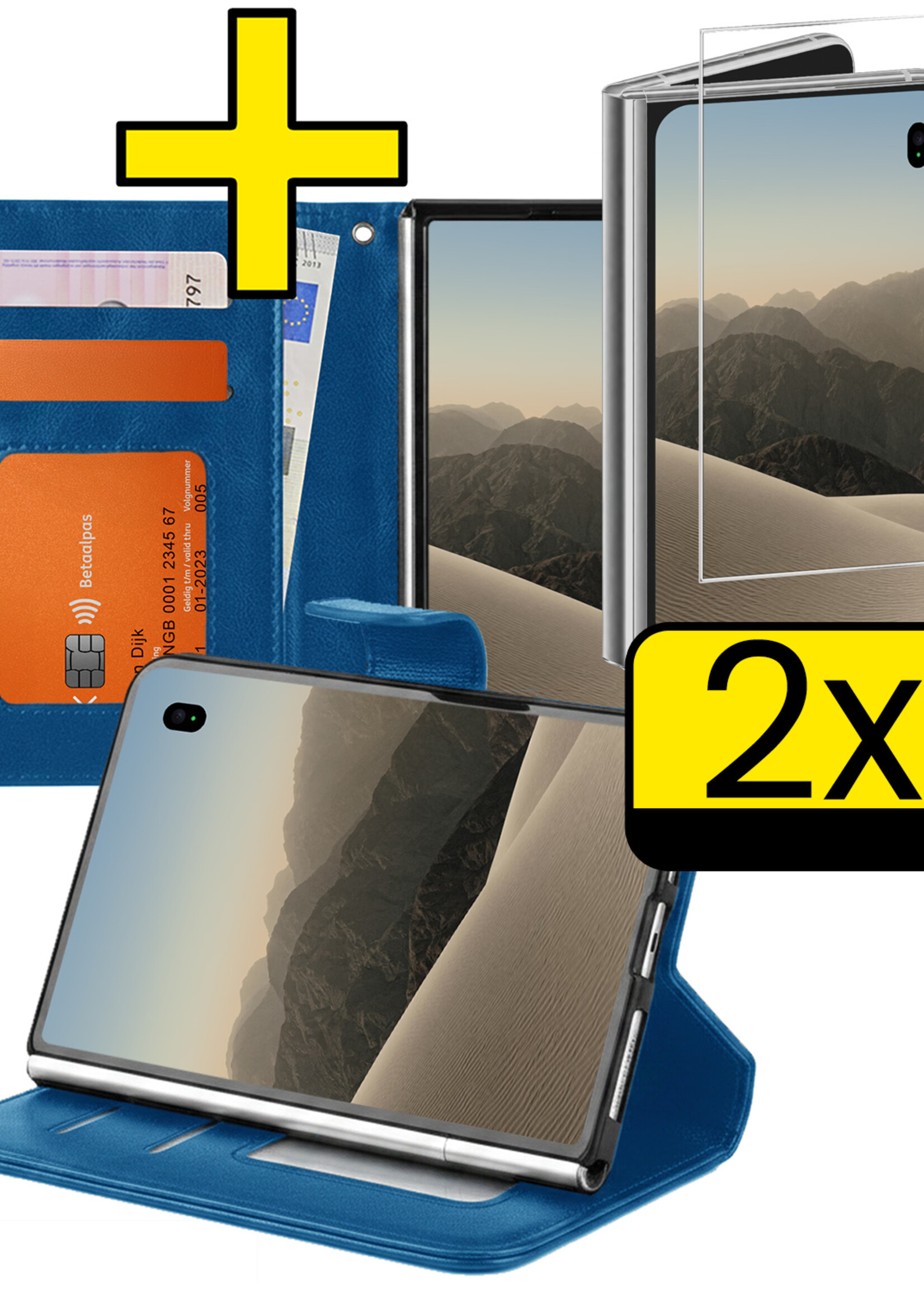 LUQ LUQ iPhone Duo Hoesje Bookcase Met 2x Screenprotector - Donkerblauw