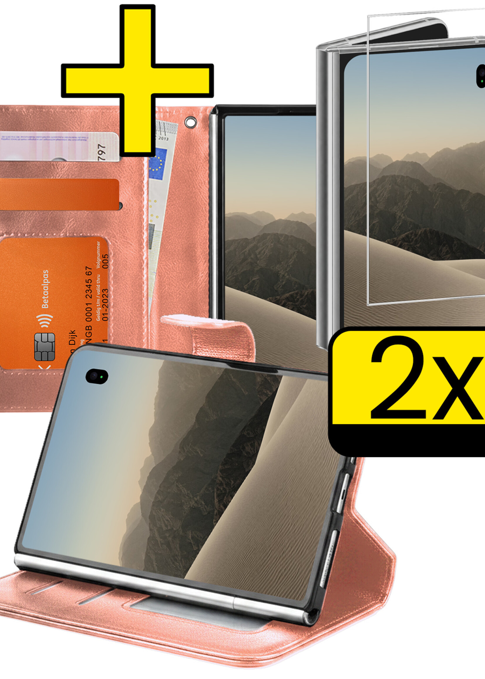 LUQ LUQ iPhone Duo Hoesje Bookcase Met 2x Screenprotector - Rose Goud