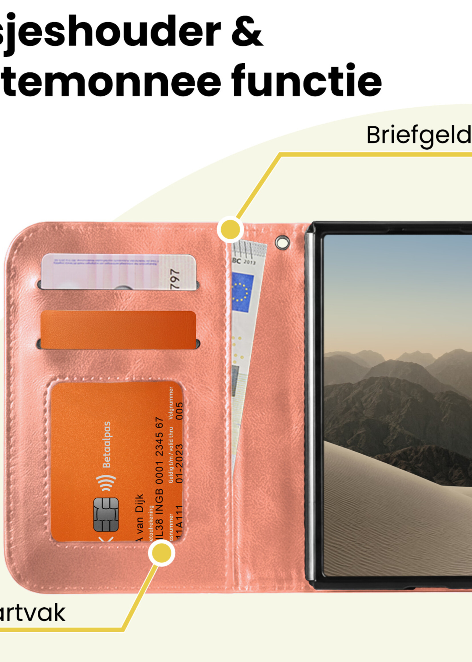 LUQ LUQ iPhone Duo Hoesje Bookcase Met 2x Screenprotector - Rose Goud